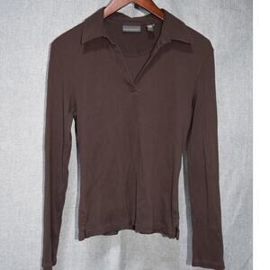 Banana Republic Women’s Brown Long Sleeve Collared Top Size Large